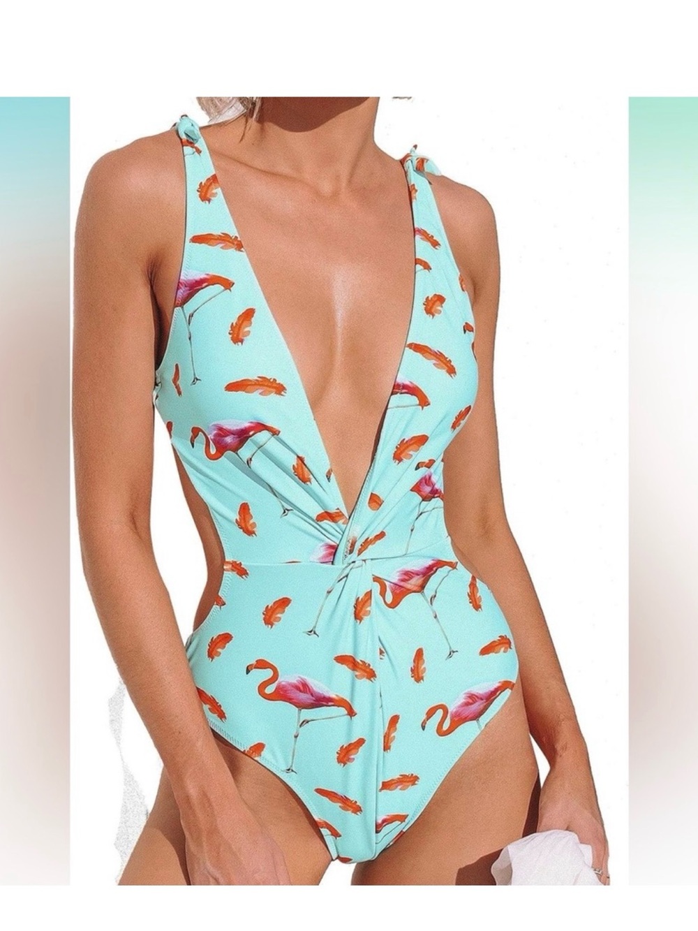 Cupshe Mint Flamingo Print One-Piece